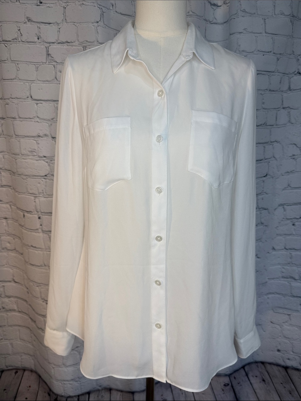 White House Black Market Sheer White Button-Front Blouse